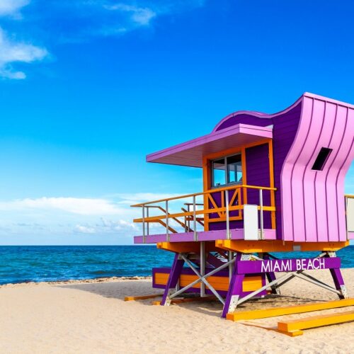 Lifeguard tower in Miami Beach, South beach in a sunny day, Florida